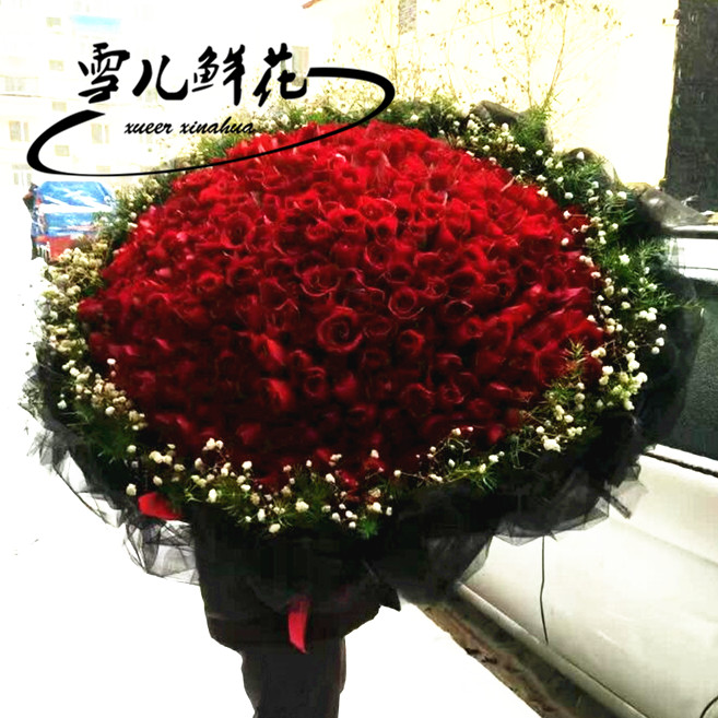 哈尔滨鲜花店同城快递999朵玫瑰花束粉色玫瑰 圣诞节求婚鲜花