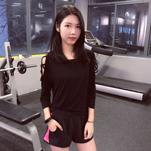 瑜伽健身服弹力透气运动跑步上衣 annerun性感镂空露肩宽松蝙蝠袖