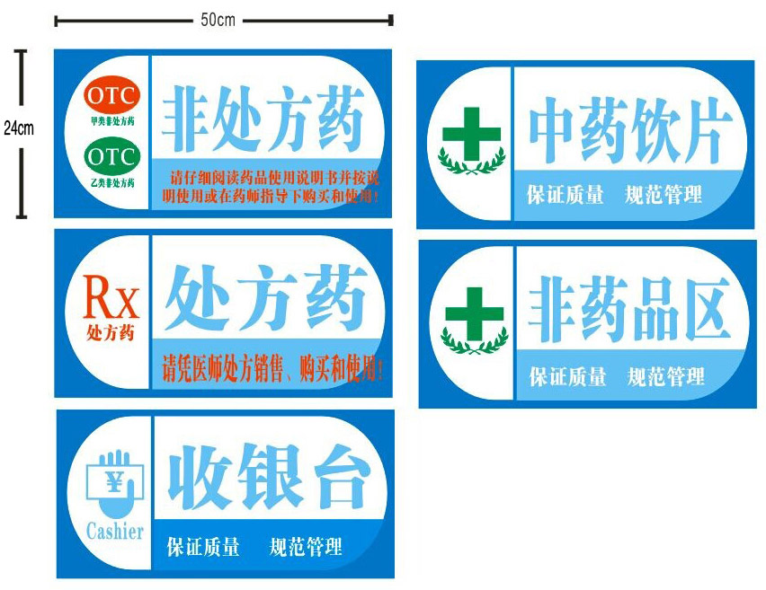药店分类牌药品分类标识牌非处方药处方药收银台非药品区标识牌