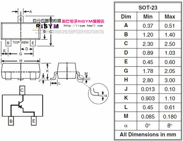 risym 贴片三极管 mmbt5551lt1g 印字g1 2n5551贴片 npn 50只