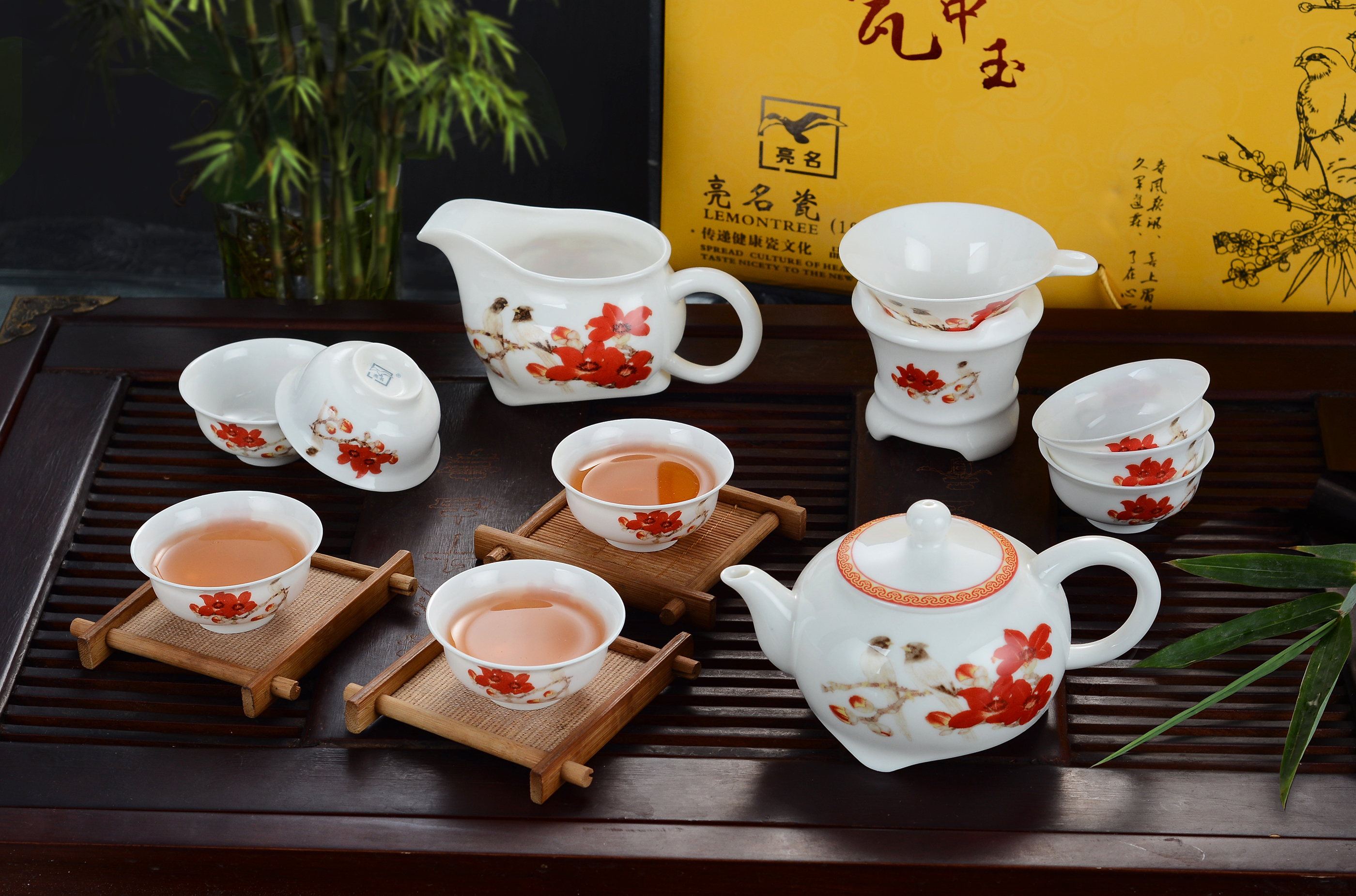 整套高档精品骨瓷陶瓷潮州功夫茶具潮汕工夫套装釉中花面特价包邮