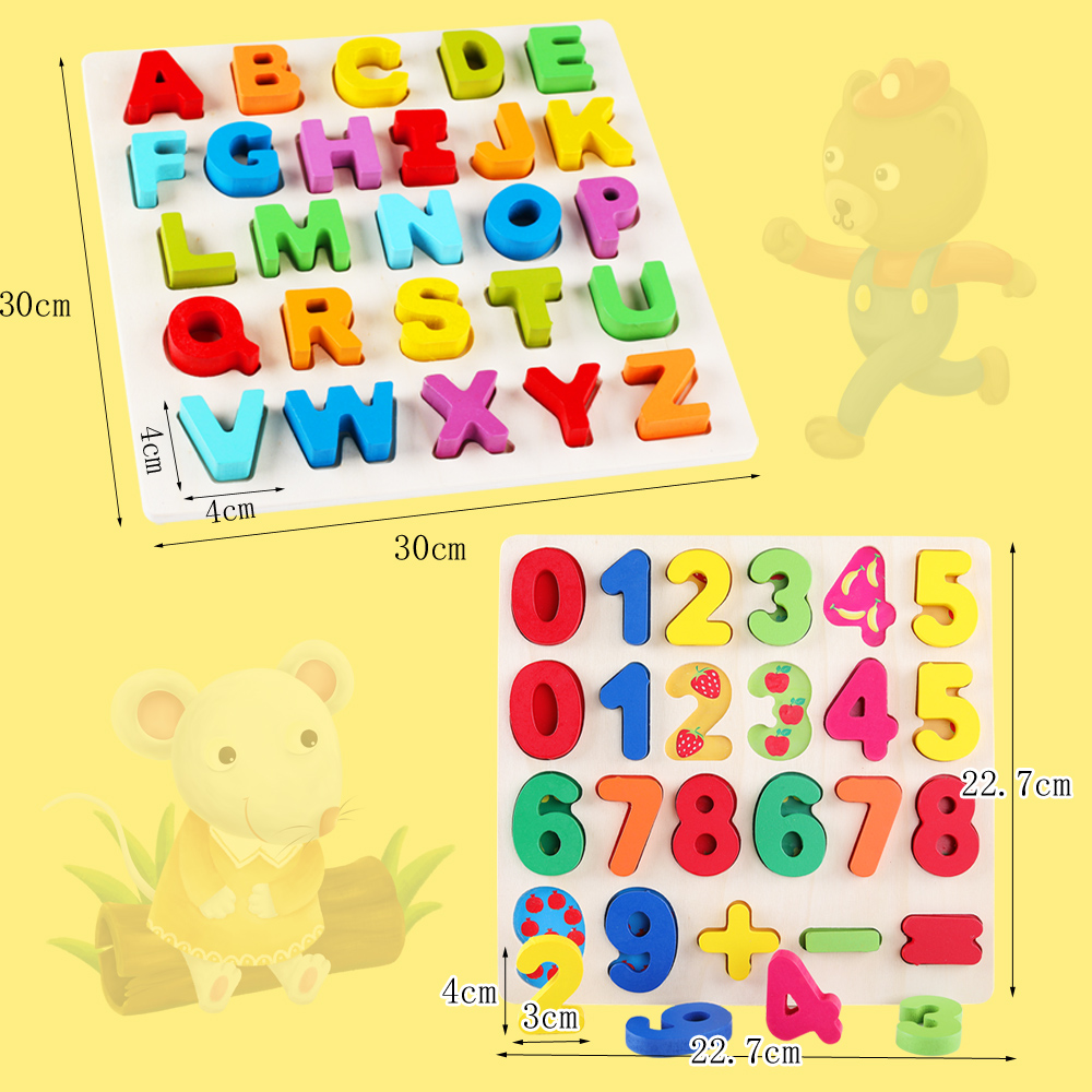 拼图数字字母儿童玩具1-2-3-6周岁女宝宝木质手抓板男孩益智积木
