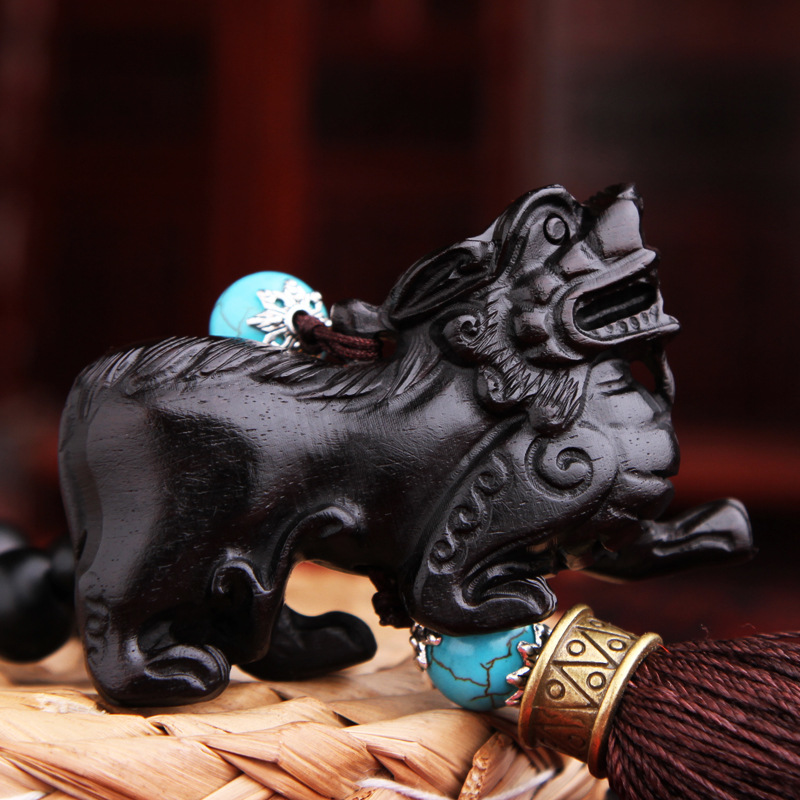 大貔貅汽车挂件招财保平安乌木雕刻霸气皮丘转运车内用后视镜饰品
