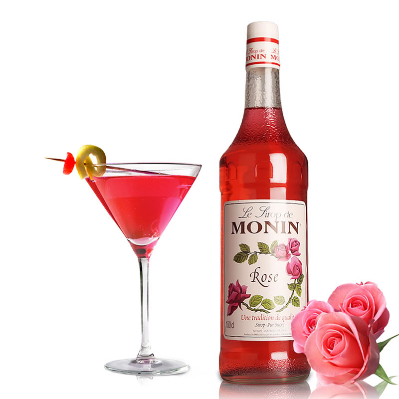 monin莫林糖浆玫瑰风味马来西亚进口调咖啡饮料鸡尾酒果露1000ml