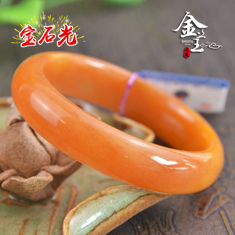 新疆阿勒泰天然金丝玉手镯/橘色宝石光手镯子/雅丹戈壁玉/60