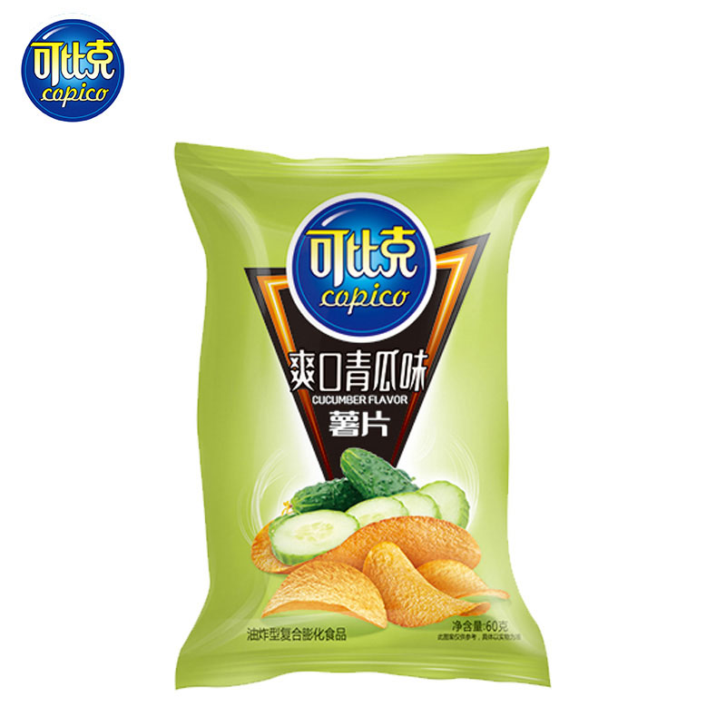 可比克薯片60g*10包 青瓜味儿童休闲膨化零食品大礼包小吃点心