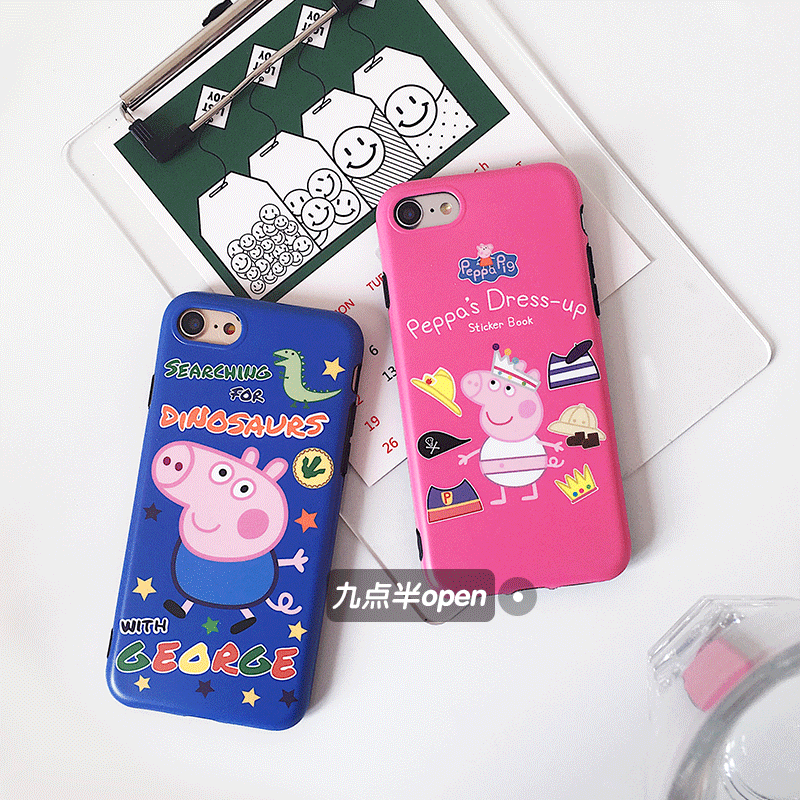 可爱粉红猪小猪佩奇iphone6s/7手机壳苹果6p/7plus情侣全包软壳