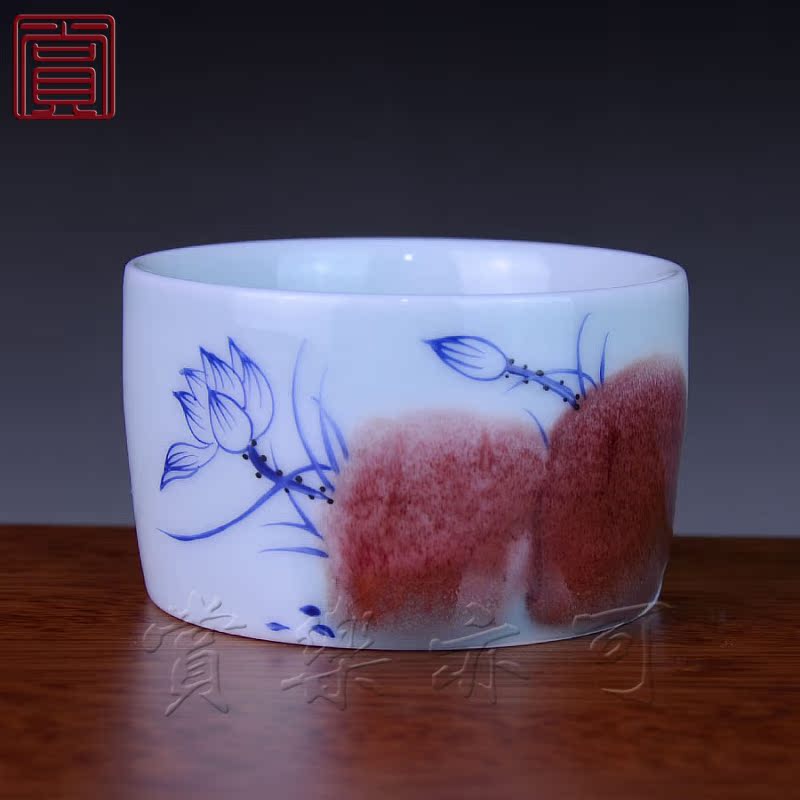 景德镇京德贵和祥茶杯赏乐亦可茶具窑变手绘青花釉里红茶杯直筒杯