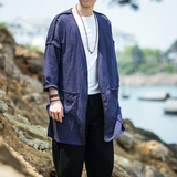 沙滩透气亚麻衬衫男士休闲薄款修身麻料宽松男装防晒棉麻长袖衬衣