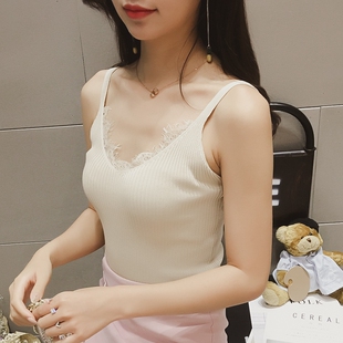 春季韩版新款百搭修身V领蕾丝花边拼接内搭打底背心吊带女装上衣