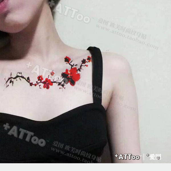 【 attoo】欧美热卖时尚纹身贴花臂贴锁骨贴纸梅花图腾hb-327