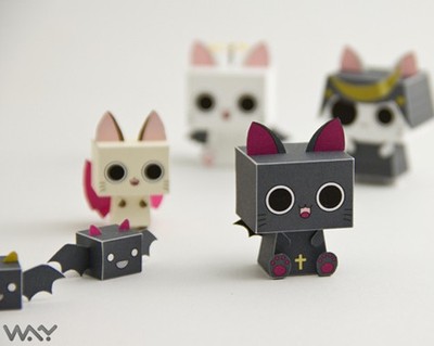 立体折纸手工制作模型剪纸 q版迷你 卡通小猫 公仔玩偶 3d纸模