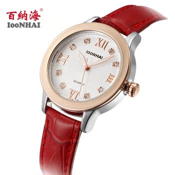 百纳海正品女表 真皮表带夜光<em>防水女士手表</em>韩