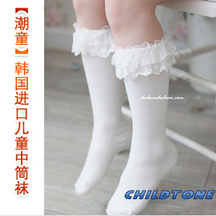 韩国进口正品儿童全棉学生袜 幼儿少儿纯棉童袜中袜 蕾丝中筒袜子