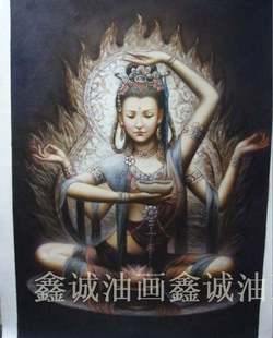 蓝凤凰高档纯手绘客厅玄关卧室有框装饰油画曾浩宗教世界千手观音