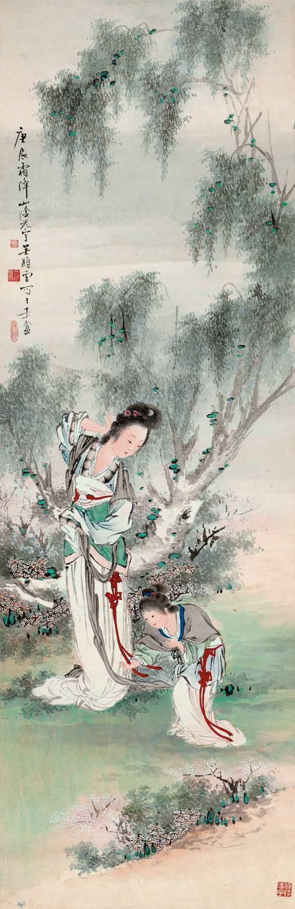 名人字画国画山水客厅古代人物中国画装饰画14y 吴显曾-柳荫仕女