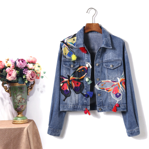 单排扣刺绣牛仔外套