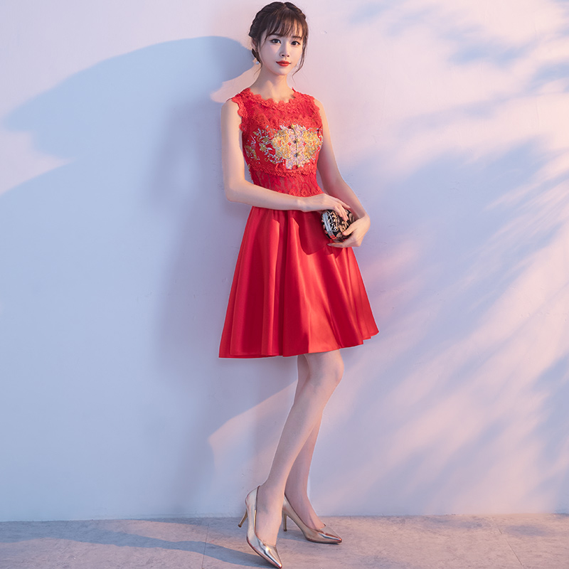 新娘敬酒服2017新款韩版红色中国风结婚礼服短款订婚衣服女连衣裙