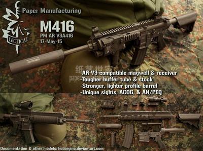 hk416 3d纸模型 1 1 可手持 突击步枪m416冲锋枪模型