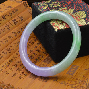 润玉舍正品纯天然翡翠镯子a货圆条玉石带翠紫色手镯可出证书包邮