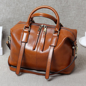 复古油蜡牛皮波士顿包