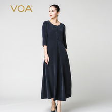 VOA真丝连衣裙 重磅丝绸欧版长袖女裙大码收腰修身显瘦桑蚕丝长裙图片