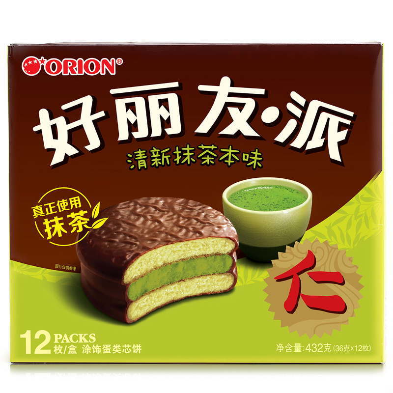 好丽友 派清新抹茶味抹茶派 12枚新口味432g休闲零食健康食品小吃
