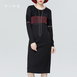 VING2016秋季新品直筒连衣裙中长款套头长袖