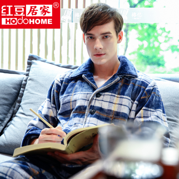 热销<em>男睡衣</em> 格子<em>珊瑚绒</em>家居服套装_易购客 20