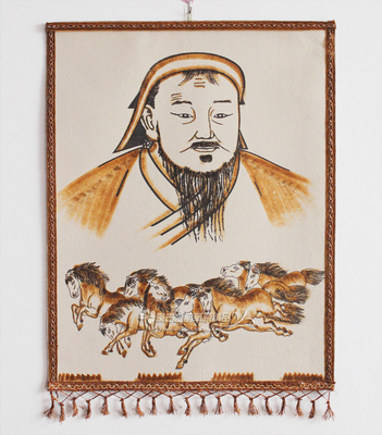 内蒙古毡画 蒙古特色工艺品 彩色成吉思汗头像画像 手工绘制毡画