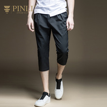 PINLI品立旗舰店2017夏季新品男绣花七分小脚休闲裤S172117038