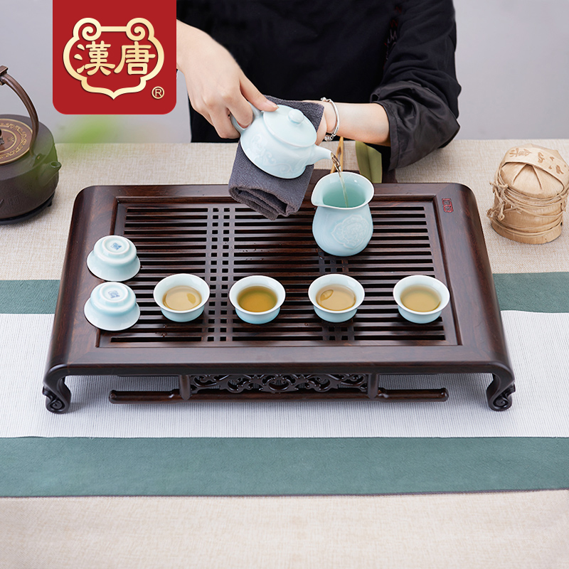 汉唐实木功夫茶盘 雅致抽屉式排水茶台茶海茶托 家用小号茶具托盘