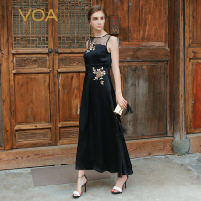 VOA 40姆米双面缎绣花网纱重磅真丝赫本黑色高贵连衣裙ALX02901图片