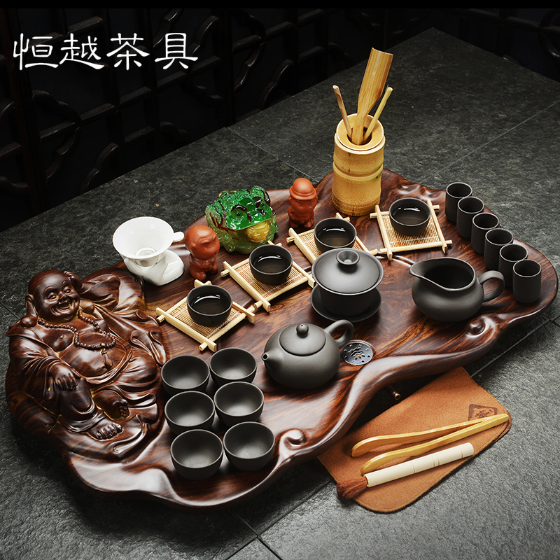 恒越 陶瓷紫砂冰裂功夫茶具 仿巴西花梨木茶盘 整套茶具套装特价