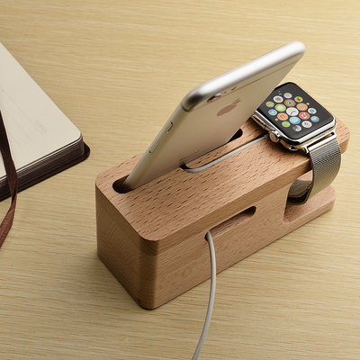 果时代 手机支架车载苹果手表iwatch充电架创意iphone6木质收纳座