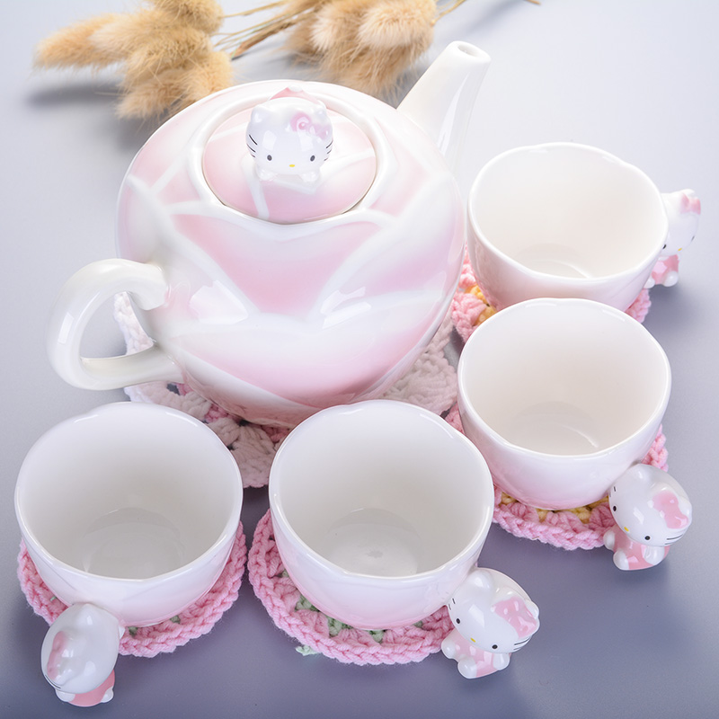 hello Kitty 创意可爱陶瓷茶具套装四合一 喜庆结婚送礼整套茶具