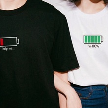 学生班服打底衫 T恤男女情侣装 新款 简约手机电量黑白短袖 韩版 夏装