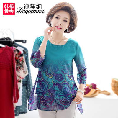 迪葵纳中老年女装夏装新款中年妈妈装上衣宽松