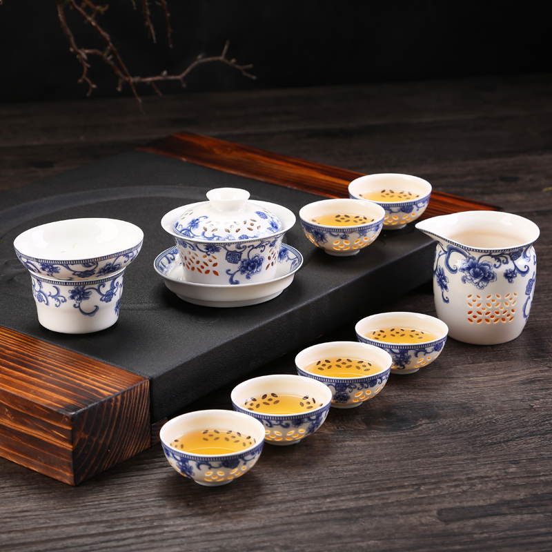 整套茶具套装陶瓷玲珑镂空茶具紫砂冰裂功夫茶具特价茶盘茶壶茶杯