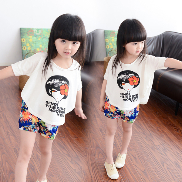 热销儿童套装 <em>女童</em>2015夏装 儿童宝宝<em>蝙蝠衫</em> 上