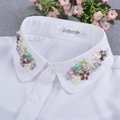 双层树叶形领花毛衣装饰假领子女秋冬钉珠水钻