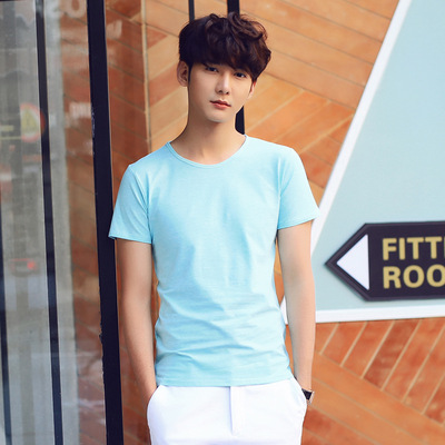 夏季潮流粉色t桖青年血韩版半袖体恤男士短袖