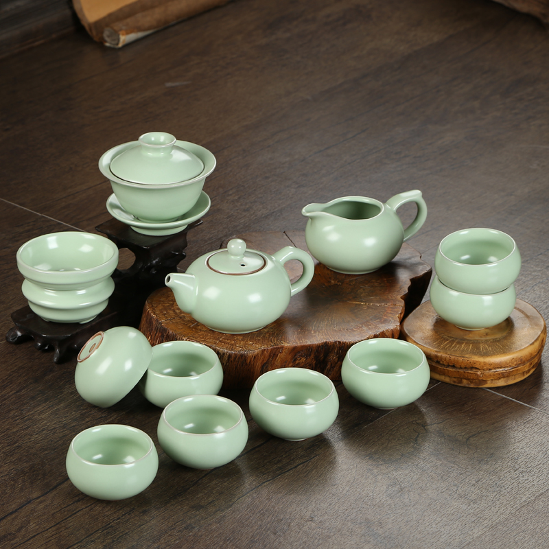 朴家 汝窑茶具套装 茶壶茶海功夫茶具汝窑开片 盖碗茶壶茶杯套装