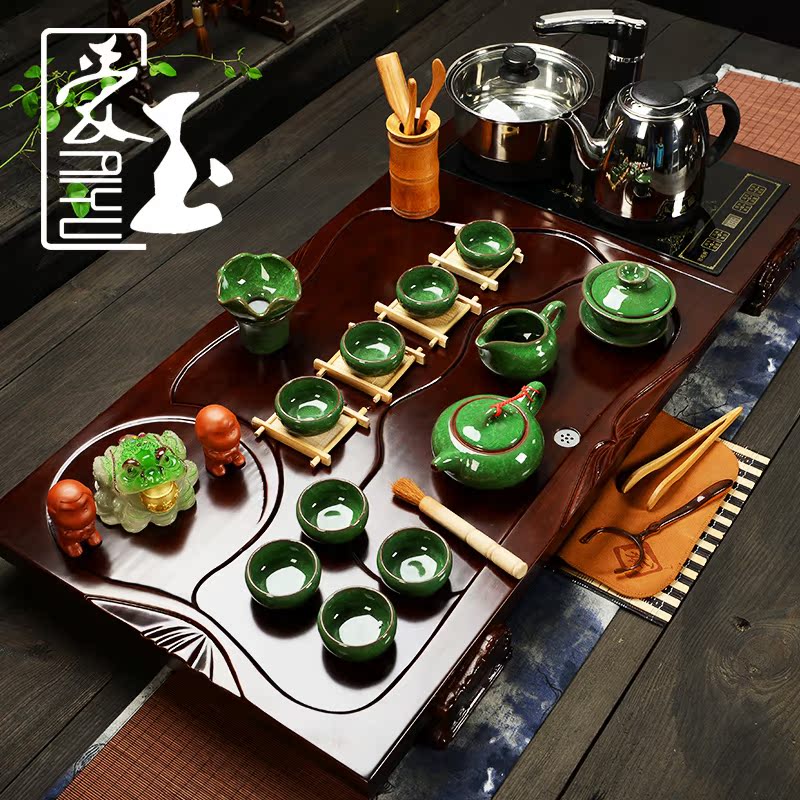 爱玉 紫砂茶具套装特价包邮整套茶盘实木制茶台茶道茶海带电磁炉