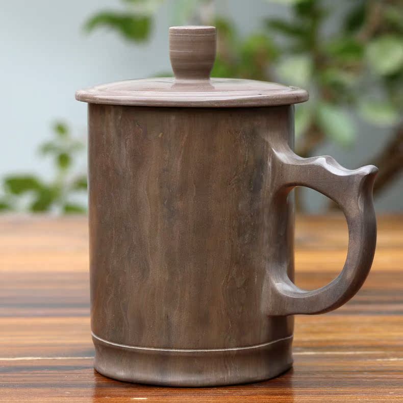 御工坊紫檀木鱼石杯木鱼石杯子全手工茶杯办公杯茶杯包邮无蜡