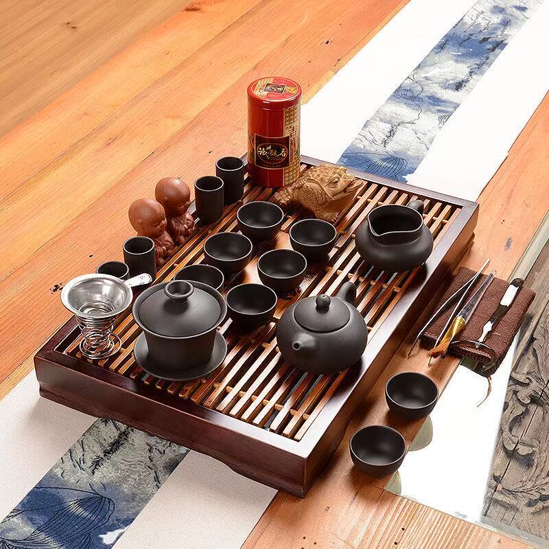尚帝（shangdi）花开富贵茶盘 自动上水乌紫砂电热炉茶具套装