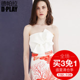 D-PLAY欧美时尚百搭超短蝴蝶结上衣白色露脐抹胸露脐装