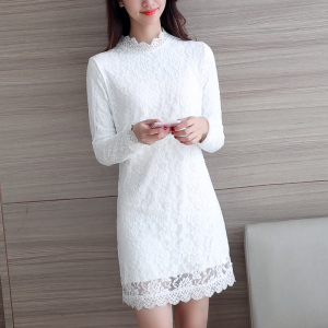 韩版加绒加厚蕾丝打底裙
