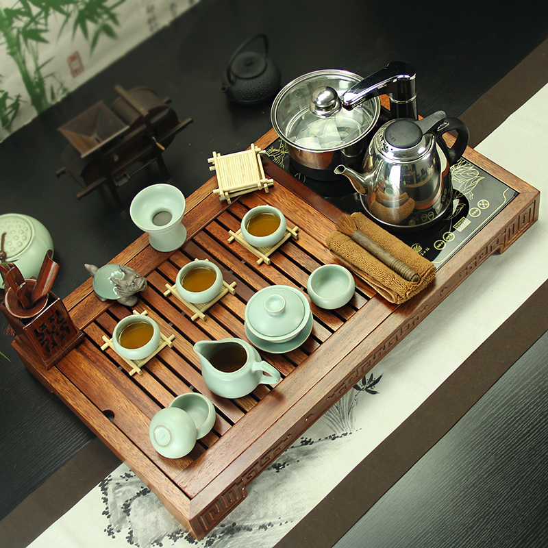 花梨木茶具套装四合一带电磁炉实木茶盘套装茶海功夫茶具套装特价