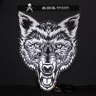 反光布wolf狼头大patch刺绣布贴标徽章机车哈雷绣标diy衣服装饰
